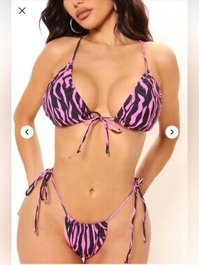 Fashion Nova Pink and Black Zebra Triangle Bikini Set SOLD OUT‼️